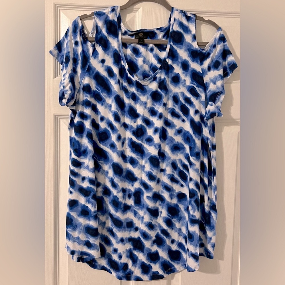JM Collection Women's Blue Cold Shoulder Round Neck Knit Top Plus Size 2X - Picture 2 of 8